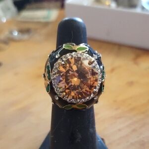 Size 5 Large Orange Stone Black And Orange Accents